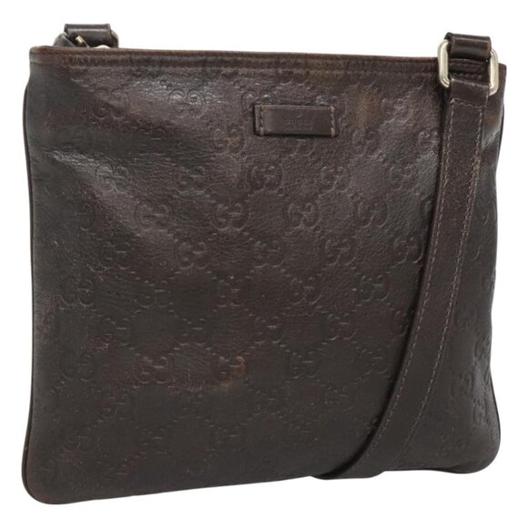 GUCCI GG Canvas Guccissima Bag Leather Dark Brown Gold Auth - Picture 1 of 16